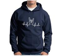 OM3® Sweat à capuche Heavy Metal Battement de cœur - Homme - Fourchette à frites - Fête du diable Rock Musique Festival - Pull à capuche S - 5XL, bleu marine, M
