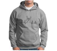OM3® Sweat à capuche Heavy Metal Battement de cœur - Homme - Fourchette à frites - Fête du diable Rock Musique Festival - Pull à capuche S - 5XL, Gris mélangé, 5XL