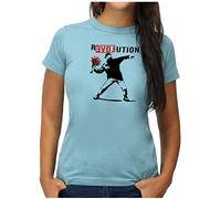 OM3® T-shirt Banksy R-EVOL-UTION - Pour femme - R-Love-UTION Urban Street Art - S à XXL - Bleu - Medium
