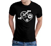 OM3® T-shirt de vélo avec cœur - Pour homme - Avec chaîne de vélo et plateau - Motif cœur - Cycliste - S - 5XL, Noir , XXL