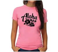 OM3® T-shirt Hawaii Aloha | Femme | Hawaï Surfing Waikiki Paradise Hibiscus | S à XXL, Rose, XL