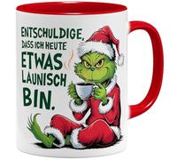 OM3 Tasse à café amusante anti-Noël avec inscription en allemand « Entüdigung, dass ich so launisch bin » - En céramique - 325 ml - Imprimé des deux côtés - Rouge