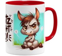 OM3 Tasse à café amusante avec inscription en allemand « Glotz nicht so » - Motif âne - Tasse à dicton insolente - En céramique - 325 ml - Impression intégrale - Rouge