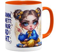 OM3 Tasse à café amusante avec inscription en allemand « Ich kann auch nett - will nur grad nicht » - en céramique - 325 ml - Impression sur tout le pourtour - Orange