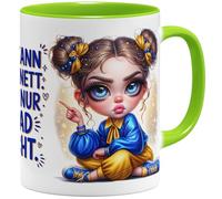 OM3 Tasse à café amusante avec inscription en allemand « Ich kann auch nett - will nur grad nicht » - en céramique - 325 ml - Impression complète - Vert clair