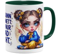 OM3 Tasse à café amusante avec inscription en allemand « Ich kann auch nett - will nur grad nicht » - en céramique - 325 ml - Impression complète - Vert