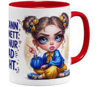 OM3 Tasse à café amusante avec inscription en allemand « Ich kann auch nett - will nur grad nicht » - en céramique - 325 ml - Impression intégrale - Rouge