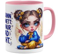 OM3 Tasse à café amusante avec inscription en allemand « Ich kann auch nett - will nur grad nicht » - en céramique - 325 ml - Impression complète - Rose