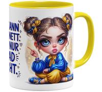 OM3 Tasse à café amusante avec inscription en allemand « Ich kann auch nett - will nur grad nicht » - en céramique - 325 ml - Impression sur tout le pourtour - Jaune