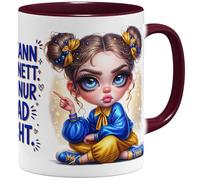OM3 Tasse à café amusante avec inscription en allemand « Ich kann auch nett - will nur grad nicht » - en céramique - 325 ml - Impression intégrale - Bordeaux