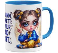OM3 Tasse à café amusante avec inscription en allemand « Ich kann auch nett - will nur grad nicht » - en céramique - 325 ml - Impression complète - Bleu clair