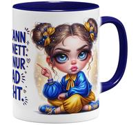 OM3 Tasse à café amusante avec inscription en allemand « Ich kann auch nett - will nur grad nicht » - en céramique - 325 ml - Impression complète - Bleu foncé
