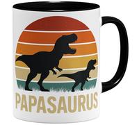 OM3® Tasse à café amusante avec inscription en allemand « Papasaurus Rex Dino » - Idée cadeau pour la fête des pères - Tasse en céramique - 325 ml - Imprimé des deux côtés - Noir