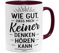 OM3 Tasse à café amusante avec inscription en allemand « Wie gut dass mich keiner denken hören kann » - Tasse en céramique - 325 ml - Imprimé des deux côtés - Bordeaux