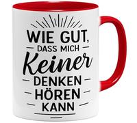 OM3 Tasse à café amusante avec inscription en allemand « Wie gut dass mich keiner denken hören kann » - Tasse en céramique - 325 ml - Imprimé des deux côtés - Rouge