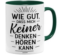OM3 Tasse à café amusante avec inscription en allemand « Wie gut dass mich keiner denken hören kann » - Tasse en céramique - 325 ml - Imprimé des deux côtés - Vert