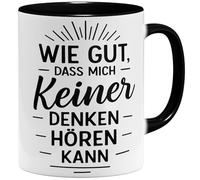 OM3 Tasse à café amusante avec inscription en allemand « Wie gut dass mich keiner denken hören kann » - Tasse en céramique - 325 ml - Imprimé des deux côtés - Noir