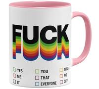 OM3 Tasse à café amusante avec inscription Fuck You - Inscription Rainbow Statement - Tasse en céramique - 325 ml - Imprimé des deux côtés - Rose