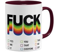 OM3 Tasse à café amusante avec inscription Fuck You - Inscription Rainbow Statement - Tasse en céramique - 325 ml - Imprimé des deux côtés - Bordeaux