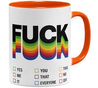 OM3 Tasse à café amusante avec inscription Fuck You - Inscription Rainbow Statement - Tasse en céramique - 325 ml - Imprimé des deux côtés - Orange