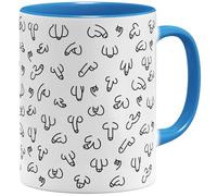 OM3® Tasse à café amusante avec motif pénis - 325 ml - Bleu clair