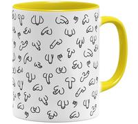 OM3® Tasse à café amusante avec motif pénis - En céramique - 325 ml - Jaune