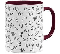 OM3® Tasse à café amusante avec motif pénis - Tasse en céramique - 325 ml - Impression intégrale - Bordeaux
