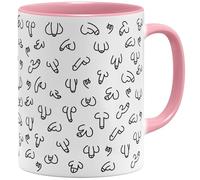 OM3® Tasse à café amusante avec motif pénis - Tasse en céramique - 325 ml - Impression intégrale - Rose