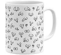 OM3® Tasse à café amusante avec pénis motif pénis | Tasse en céramique | 325 ml | Impression intégrale | Blanc