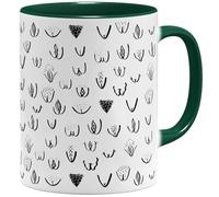 OM3 Tasse à café amusante avec vagins Vulve Motif chatte tout autour - Tasse en céramique - 325 ml - Impression complète - Vert