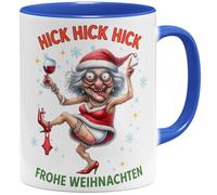 OM3 Tasse à café amusante de Noël avec grand-mère/tante ivre - Hick - Tasse en céramique - 325 ml - Imprimé des deux côtés - Bleu