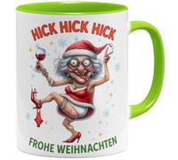 OM3 Tasse à café amusante de Noël avec grand-mère/tante ivre - Hick - Tasse en céramique - 325 ml - Imprimé des deux côtés - Vert clair