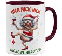 OM3 Tasse à café amusante de Noël avec grand-mère/tante ivre - Hick - Tasse en céramique - 325 ml - Imprimé des deux côtés - Bordeaux