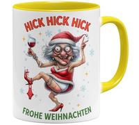 OM3 Tasse à café amusante de Noël avec grand-mère/tante ivre - Hick - Tasse en céramique - 325 ml - Imprimé des deux côtés - Jaune