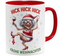 OM3 Tasse à café amusante de Noël avec grand-mère/tante ivre - Hick - Tasse en céramique - 325 ml - Imprimé des deux côtés - Rouge