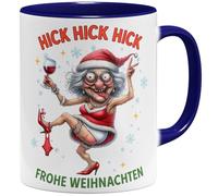 OM3 Tasse à café amusante de Noël avec grand-mère/tante ivre - Hick - Tasse en céramique - 325 ml - Imprimé des deux côtés - Bleu foncé