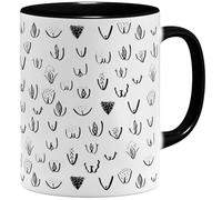 OM3 Tasse à café amusante Doodle avec vagins Vulve - Motif chatte Mumu - Tasse en céramique - 325 ml - Impression complète - Noir