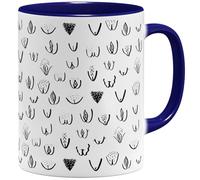 OM3 Tasse à café amusante Doodle avec vagins Vulve - Motif chatte Mumu - Tasse en céramique - 325 ml - Impression complète - Bleu foncé