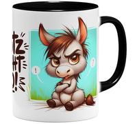 OM3 Tasse à café amusante Statement avec inscription en allemand « Glotz nicht so » - Motif âne - Tasse à dicton insolente - En céramique - 325 ml - Impression intégrale - Noir