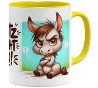 OM3 Tasse à café amusante Statement avec inscription en allemand « Glotz nicht so » - Motif âne - Tasse à dicton insolente - En céramique - 325 ml - Impression intégrale - Jaune