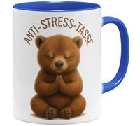 OM3 Tasse à café anti-stress - Tasse à café en céramique - Motif ours mignon - Avec motif Namaste - 325 ml - Imprimé des deux côtés - Bleu