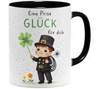 OM3 Tasse à café avec inscription « Eine Prise Glück » - Tasse à café avec inscription en allemand - Tasse en céramique - 325 ml - Imprimé des deux côtés - Noir