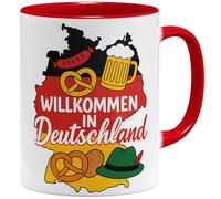 OM3 Tasse à café avec inscription en allemand « Einbürgerung » - Immigration - Tasse en céramique - 325 ml - Imprimé des deux côtés - Rouge