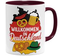 OM3 Tasse à café avec inscription en allemand « Einbürgerung » - Immigration - Tasse en céramique - 325 ml - Imprimé des deux côtés - Bordeaux