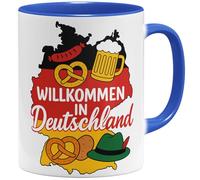 OM3 Tasse à café avec inscription en allemand « Einbürgerung » - Immigration - Tasse en céramique - 325 ml - Imprimé des deux côtés - Bleu
