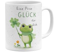 OM3 Tasse à café avec inscription en allemand « Eine Prise Glück » - Tasse en céramique - 325 ml - Imprimé des deux côtés - Blanc