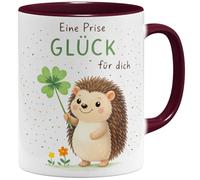 OM3 Tasse à café avec inscription en allemand « Eine Prise Glück » - Tasse en céramique - 325 ml - Imprimé des deux côtés - Bordeaux