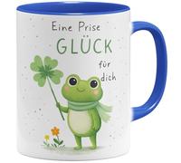 OM3 Tasse à café avec inscription en allemand « Eine Prise Glück » - Tasse en céramique - 325 ml - Imprimé des deux côtés - Bleu