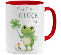 OM3 Tasse à café avec inscription en allemand « Eine Prise Glück » - Tasse en céramique - 325 ml - Imprimé des deux côtés - Rouge