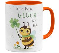 OM3 Tasse à café avec inscription en allemand « Eine Prise Glück » - Tasse en céramique - 325 ml - Imprimé des deux côtés - Orange